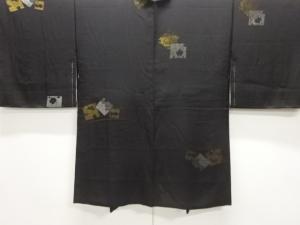 大正ロマン　漆破れ色紙に梅笹模様織出し羽織